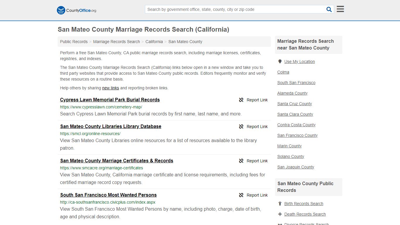 San Mateo County Marriage Records Search (California) - County Office