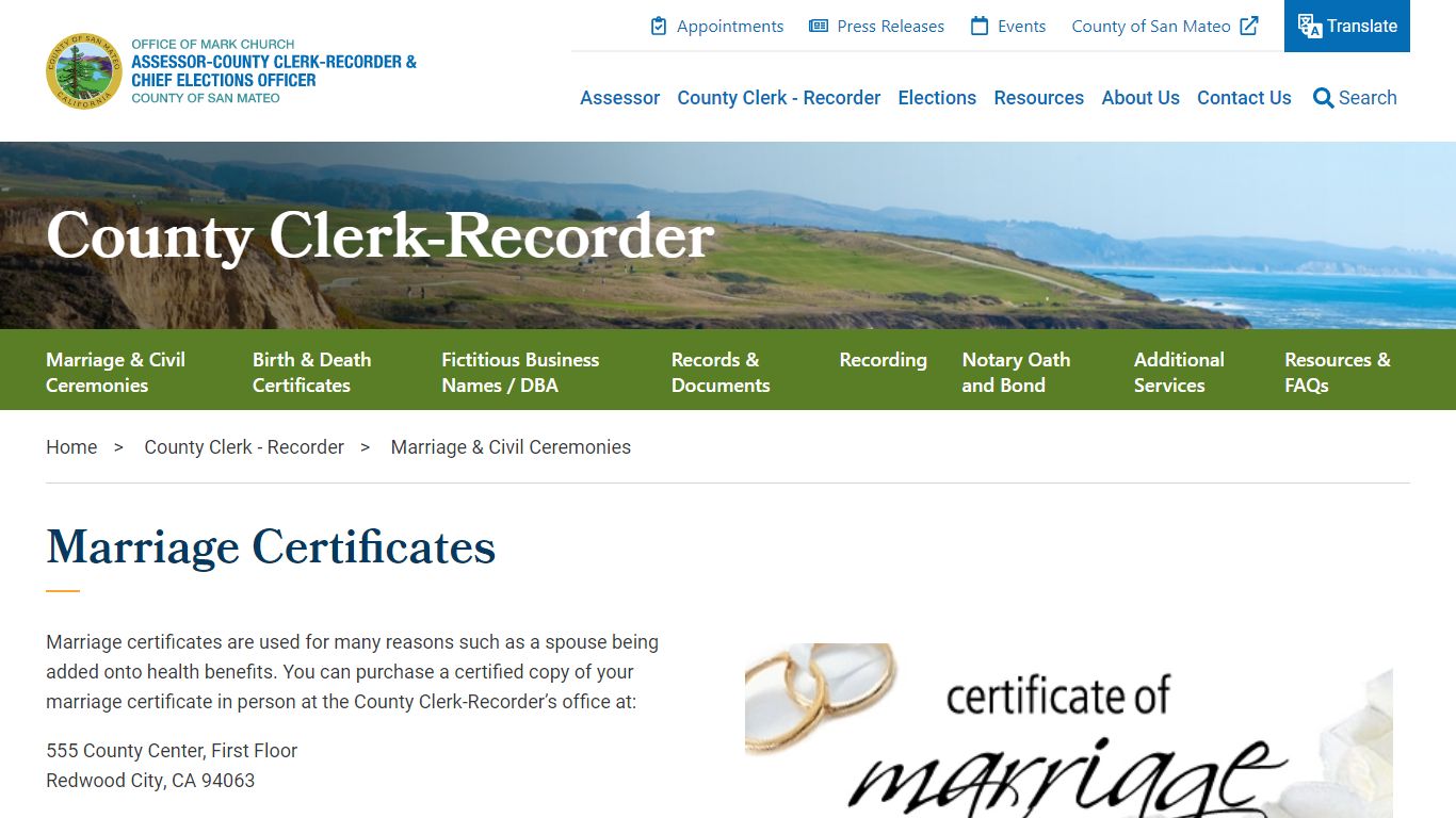 Marriage Certificates | San Mateo County Assessor-County Clerk-Recorder ...