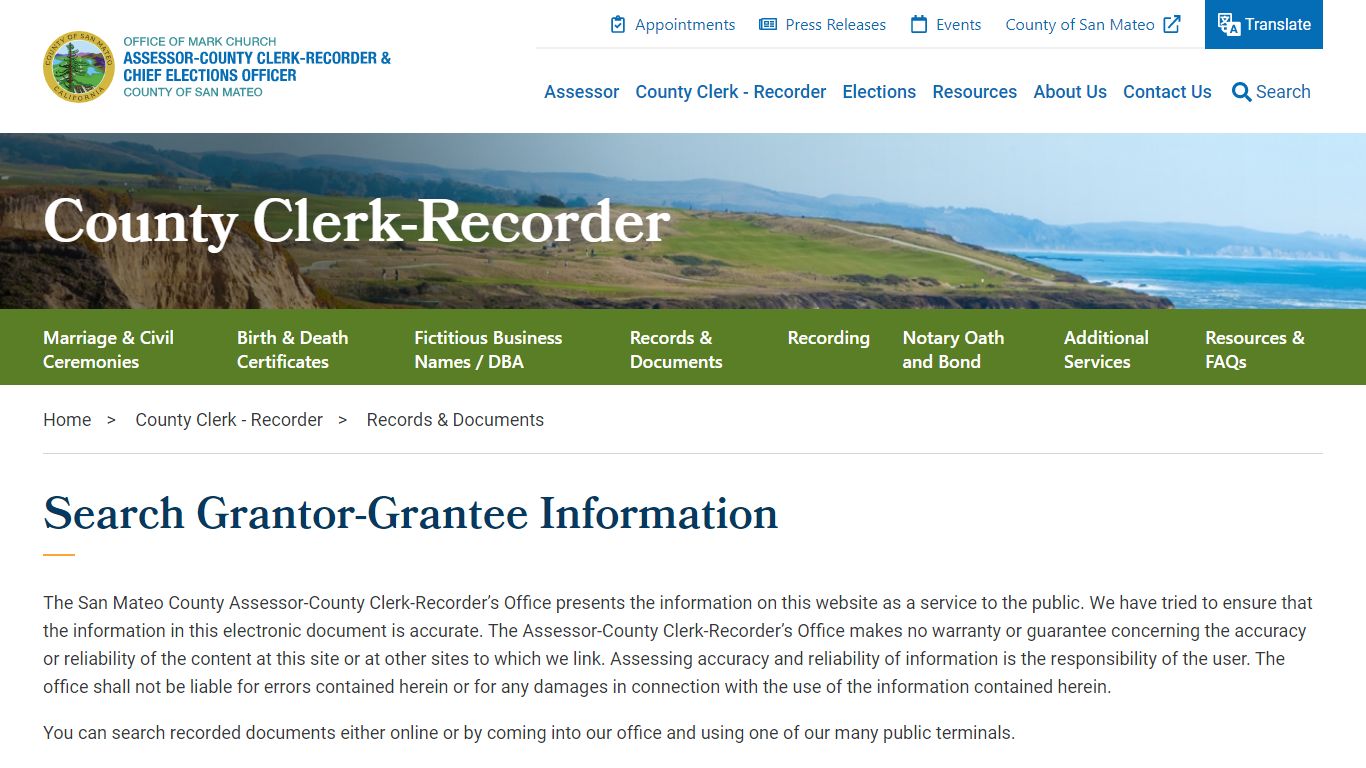 Search Grantor-Grantee Information | San Mateo County Assessor-County ...